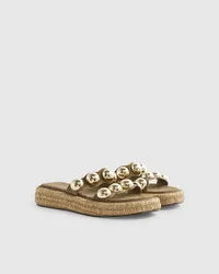 Womens Sandals Khaki Studded Flatform Shoes Suede - Size Uk 6