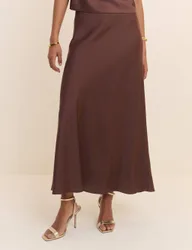 Satin Midi Slip Skirt Brown female