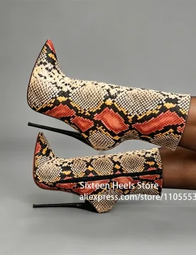 Cm Colorful Python Snake Print Booties Pointed Toe Lacquered Stiletto Heel Ankle Boots Multi-color Snake Pattern Print Booties - Aliexpress - FashionsVida