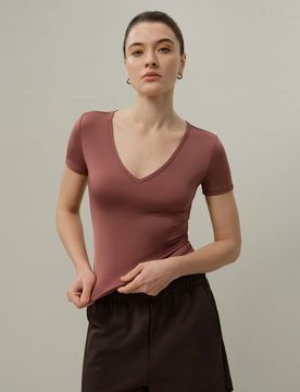 Donna Scollo a V Silk Breeze Jersey T-Shirt XS