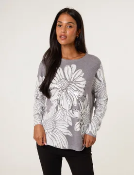 Large Sequin Flower Jumper - S/M / GREY - female - Blue Vanilla - FashionsVida