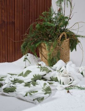 Piumone natalizio con motivo alberi di Natale - panna