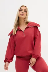 Women's Folded Zip Sweatshirt in Red Size: 26-28 - Red - Size: 26-28