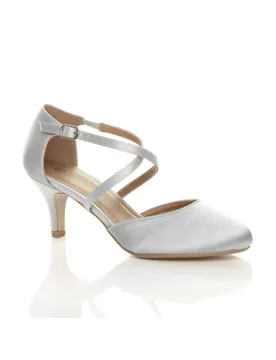Women's Mid Heel Crossed Straps Court Shoes in Silver Size: 6 - Silver - Size: 6 - Ajvani - FashionsVida