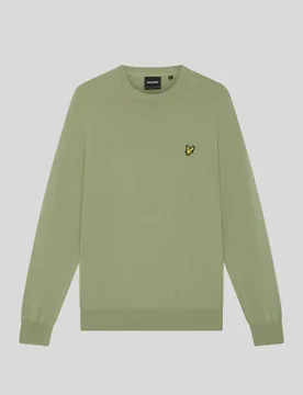 Men's Cotton Merino Crew Neck Jumper Smoke Olive - Lyle & Scott - FashionsVida