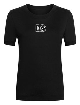 Jersey T-shirt with Logo Embroidery on Neck for Women