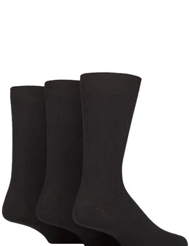 Mens 3 Pair Laird Cotton Ribbed Trouser Socks Black 7-11 Mens - Black - Size: 7-11 Mens - Glenmuir - FashionsVida
