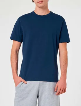 T-shirt blu mezza manica con logo scritta in tono ricamato sulla manica - MC2 SAINT BARTH - FashionsVida