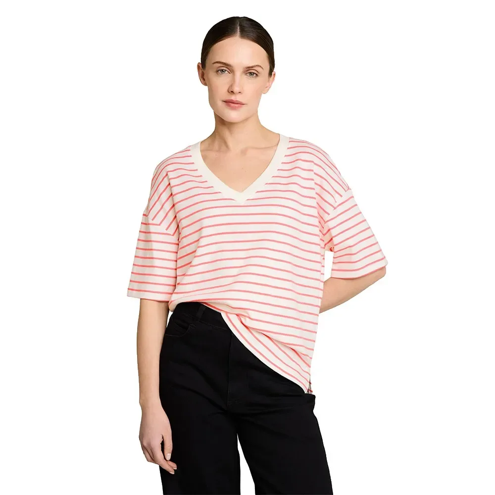 Maglietta A Maniche Corte 105089 White Coral Irregular Stripe M - Tom tailor - FashionsVida