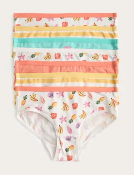 Pack Cotton With Stretch Fruit Print Knickers (18 Mths-14 Yrs) Pink female - M&S - FashionsVida