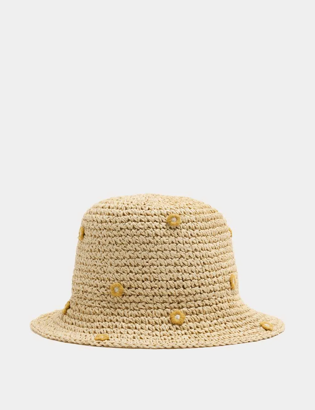 Kids' Straw Raffia Embroidered Flower Hat Neutral Female - M&S - FashionsVida