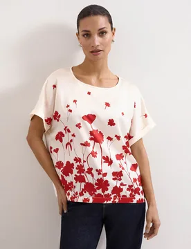 Satin & Jersey Floral Top Ivory Mix female - Phase Eight - FashionsVida
