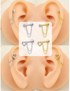 Pieza Pendientes de aro plano de moda, se pueden insertar en el cartílago de la oreja, concha de la oreja, hélix de la oreja, con cadena, material d
