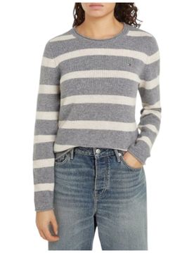 Pullover in lana a righe grigio panna WW0WW44161