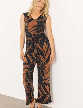 Women's Printed Wide Leg Jersey Jumpsuit in Black Size: 18 - Black - Size: 18 - Klass. - FashionsVida
