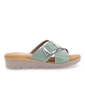 Ciabatte verde salvia con fibbia e sottopiede comfort 8018 39 - LINEA COMODA - FashionsVida