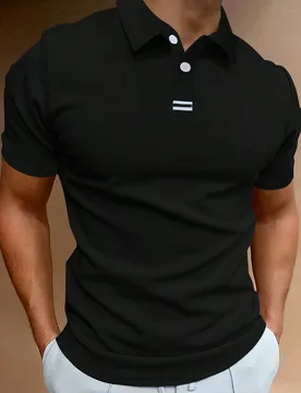 Camisa polo de manga corta con detalle de cinta a rayas, versátil y casual para hombre, formal - Shein - FashionsVida