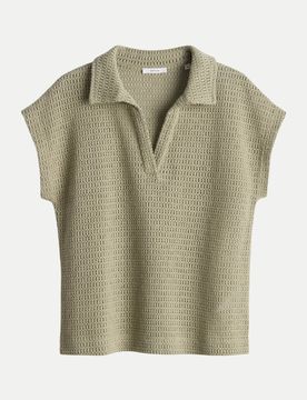 Poloshirt in Crochet Optik Somona Beige 36