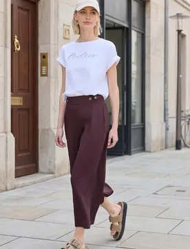 Street One 7/8 Mid Waist Wide Leg Hose im Leinen-Look female Lila