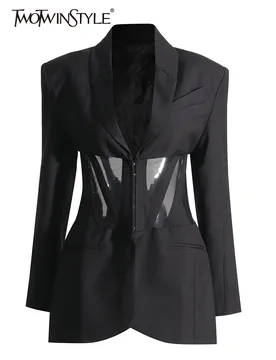 TWOTWINSTYLE Slim Minimalist Blazers For Women Notched Collar Long Sleeve Temperament Blazer Female Fashion Style Clothing New - Aliexpress - FashionsVida