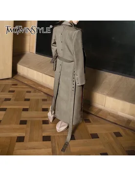 TWOTWINSTYLE Solid Slimming Spliced Lace Up Temperament Jacket for Women Lapel Long Sleeves Patchwork Pockets Trench Female New - Aliexpress - FashionsVida