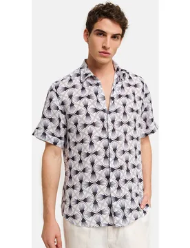 Camisa de lino de hombre classic con estampado geométrico - PENINSULA - FashionsVida