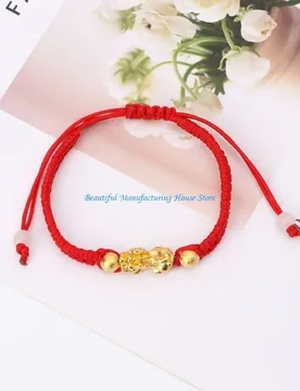 E56A Red Strings Braided Bracelet Chinese Feng Shui Gold Xiu Pendant Bracelet Gift - Aliexpress - FashionsVida