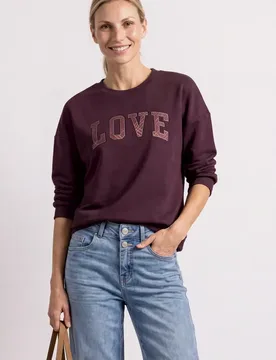 Langarm Shirt mit Wording Artwork female Rot - Street One - FashionsVida