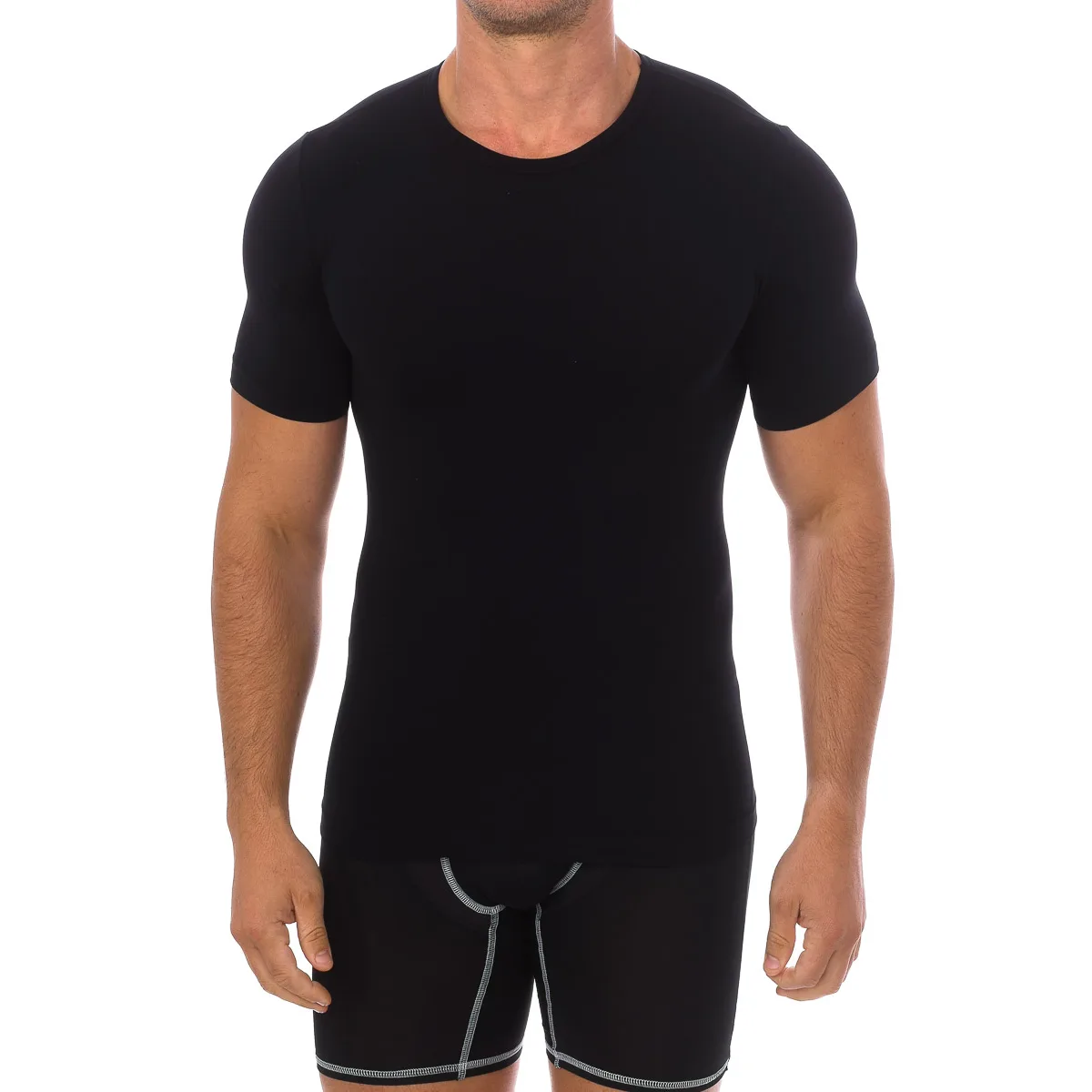 Mens Girocollo Short Sleeve Round Neck Undershirt 200042 Man - Black Polyamide - Size Medium/large - Intimidea - FashionsVida
