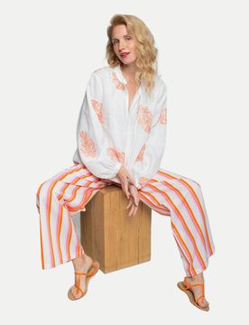 Shirtbluse aus Leinen Mehrfarbig 46