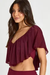 Womens Frill Detail Plunge Top - Red - Size 12 Uk
