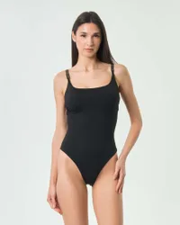 Costume intero Beachwear nero con scollo squadrato sul retro e spalline a catena