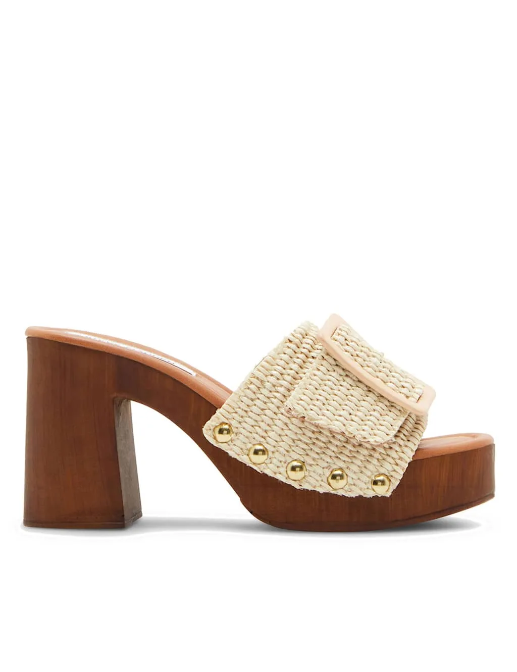 Marlena Raffia Block Heel Sliders Beige female - Steve madden - FashionsVida