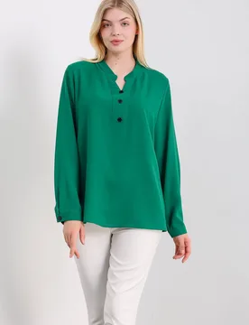 Women's Oversized Long Sleeves Top with Button Details in Green Size: 20-22 - Green - Size: 20-22 - HOXTON GAL - FashionsVida