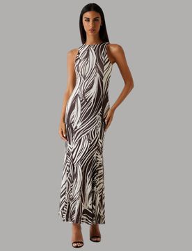 Vestito Lungo Fantasia Collo Americana, Stile Elegante