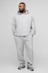 Herren Plus Oversized Bouclé Kapuzen-Hemdbluse mit Knopfleiste Light Grey Größe 3XL