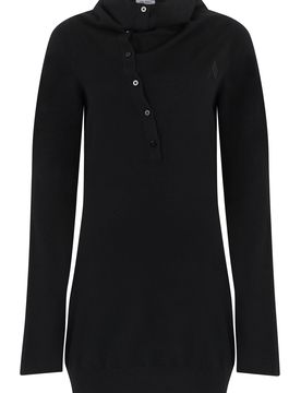 Asymmetrical Mini Dress with Collar and Long Sleeves