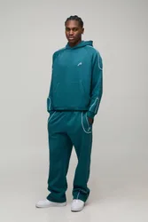 Herren Oversized Boxy Kapuzenpullover mit Paspelierung & Baggy Jogger Hose Trainingsanzug Teal Größe Large