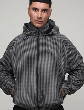 Men's Tall Oversized Boxy Check Hooded Toggle Cagoule Black Size 2X-Large Black 2XL - boohooMAN - FashionsVida