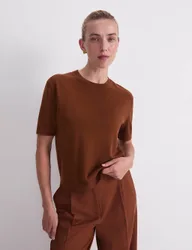 Pure Wool Striped Knitted T-Shirt Brown female