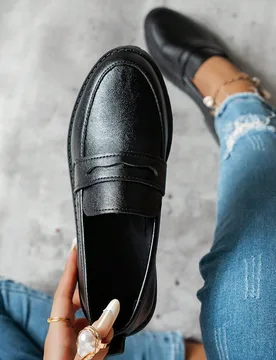 Mocasines versátiles negros para mujer, nuevo material de PU suave, punta redonda, talla grande, zapatos planos de estilo inglés para trabajo/viaje, - Shein - FashionsVida
