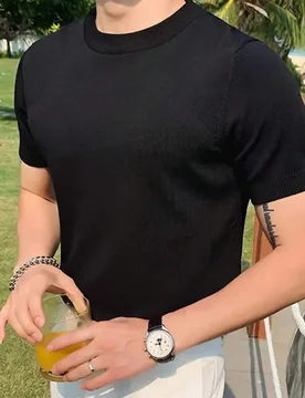 Suéter de punto de manga corta y unicolor casual para hombres, primavera/verano - Shein - FashionsVida