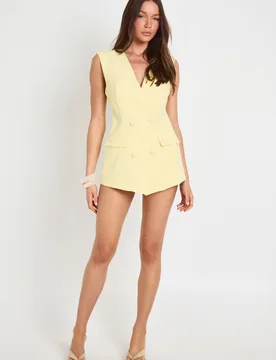 Womens Tailored Skort Playsuit - Yellow - Size 8 Uk - Boohoo - FashionsVida