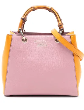Mini Bicolor Calfskin Bamboo Shopper Satchel - Gucci - FashionsVida