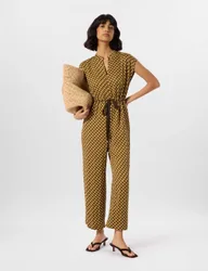 Spot Drawstring Cap Sleeve Jumpsuit Khaki Mix female
