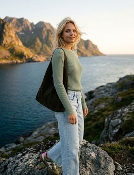 Maglione classico a costine - verde chiaro