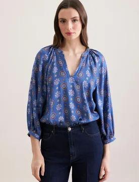 Satinierte Tunikabluse mit Volumenärmeln Blau 36 - Seidensticker - FashionsVida