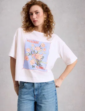 Pure Cotton Flower Graphic T-Shirt White Mix female - White stuff - FashionsVida
