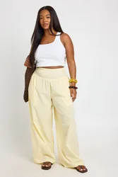 Womens Plus Shirred Waist Stripe Wide Leg Trouser - Yellow - Size 22 Uk