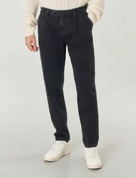 Pantaloni chino carrot-fit in bull di cotone stretch lavaggio nero stone washed - My Stuff - FashionsVida